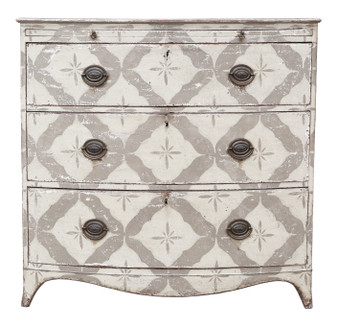 Antique 19th Century Bow Front Painted and Decorated Chest of Drawers/ Commode- High quality