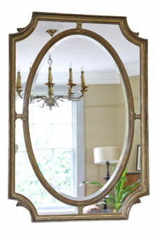  Antique c.1900 Gilt Cushion Overmantle Wall Mirror with Bevel Edge Glass