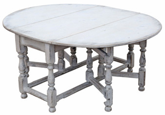 Antique c.1920 Very Large Swedish Drop-Leaf Gateleg Dining Table – Distressed Painted Finish