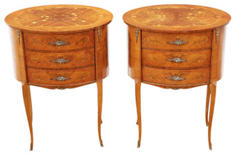 Vintage Retro French Pair of Marquetry Bedside Tables – Mid-20th Century Nightstands (8950)