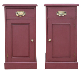 Quality Pair of Antique Preference Red Painted Bedside Tables / Chests /Cupboards C1900 (8953)