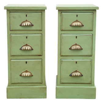 Quality Pair of Antique Vintage Green Painted Bedside Tables / Chests /Cupboards C1900 (8955)