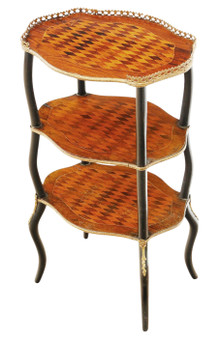 Antique Quality C1900 Inlaid Parquetry and Ebonised Etagere Whatnot Display Shelves Side Table (8964)