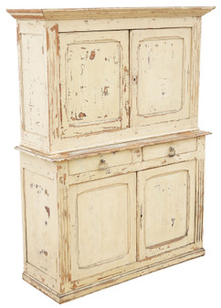 Quality Antique 19th Century Distressed Cream Painted Cupboard Sideboard Dresser (8946)