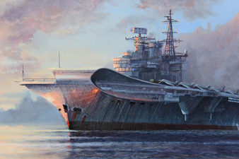 Naval Majesty: M J Whitehand's High-Quality Large Oil Painting of HMS Hermes Aircraft Carrier