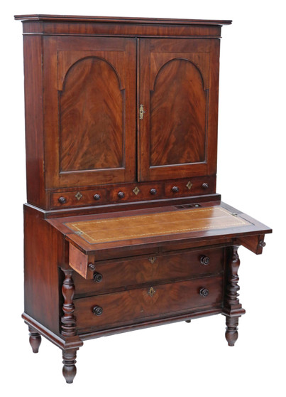 Georgian Elegance: Antique High-Quality Mahogany Housekeeper's Cupboard with Secretaire, circa 1800