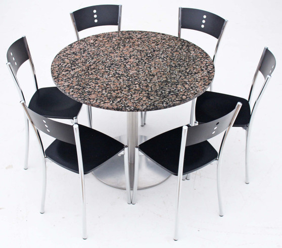 Retro vintage granite table and 6 chrome black dining bistro kitchen chairs