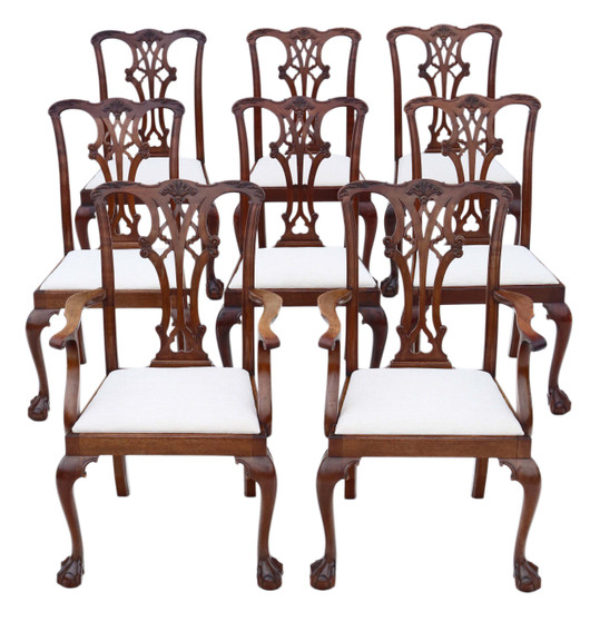 Antique quality set of 8 (6+2) mahogany dining chairs Georgian revival C1910