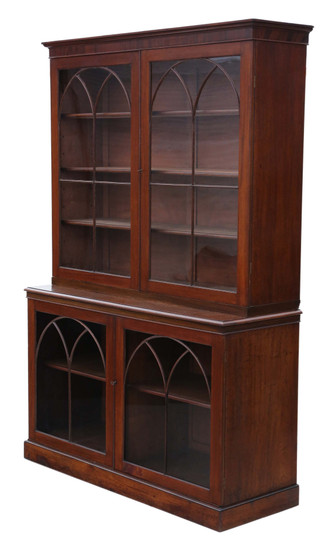 Antique very large fine quality 19th Century mahogany glazed bookcase display cabinet 1850 5' wide