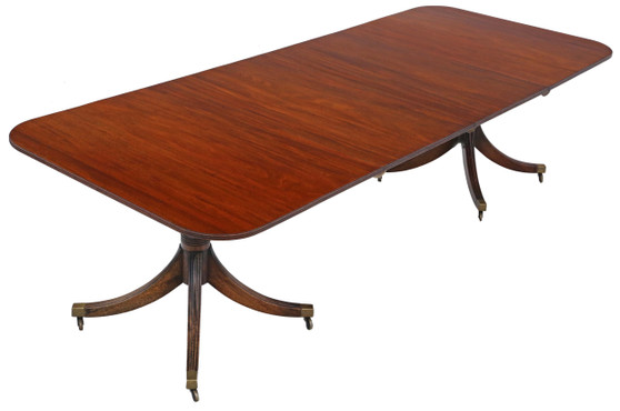 Antique very large fine quality ~8'9" mahogany extending dining table double pedestal late 19th Century