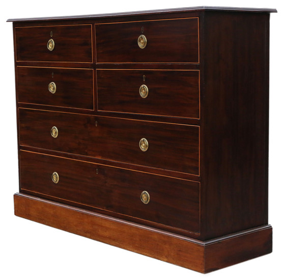 Antique fine quality 19th Century inlaid mahogany chest of drawers Mawer & Stephenson