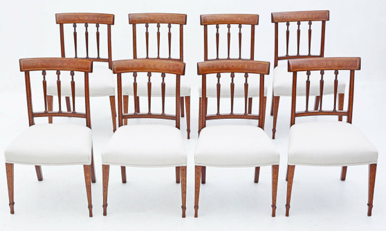 Antique fine quality set of 8 mahogany marquetry dining chairs early 19th Century