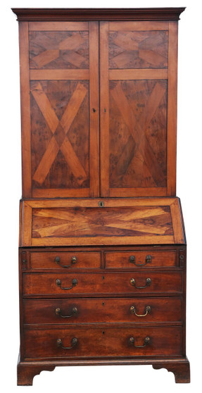 Antique quality Georgian C1800 yew & mahogany housekeeper's bureau cupboard bookcase