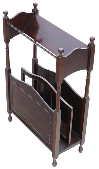 Antique Art Nouveau Mahogany Bookcase - Quality Book Trough Magazine Stand C1920
