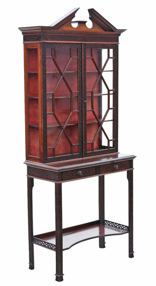 19th Century Antique Chinoiserie Pier Display Cabinet - Edwards & Roberts Mahogany