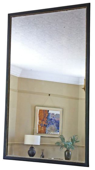 Very Large 19th Century Antique Ebonised & Gilt Overmantle Wall Mirror – Black & Gold Vintage Statement Frame (8685)