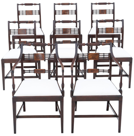 Antique Set of 8 Regency Revival Mahogany Dining Chairs (6 + 2 Carvers) – c.1940, High Quality by Thomas Clarkson & Sons (8725)