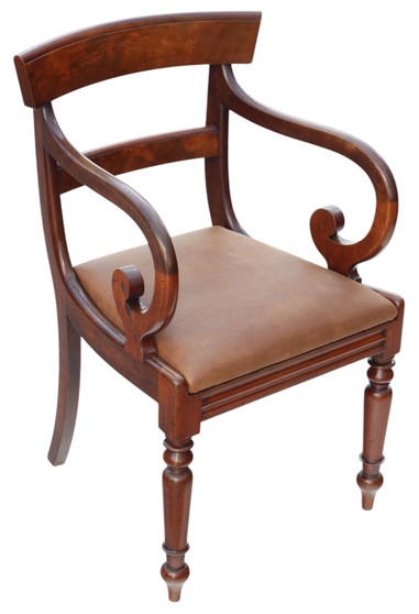 Fine Quality Antique 19th Century Mahogany Scroll-Arm Elbow Chair – Carver Dining, Desk or Hall Chair (8781) Fine Quality Antique 19th Century Mahogany Scroll-Arm Elbow Chair – Carver Dining, Desk or Hall Chair (8781)