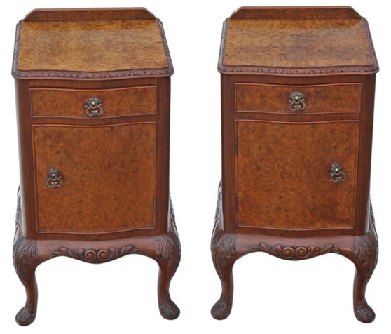 Antique c.1920 Pair of Burr Walnut Bedside Tables – Fine Quality Nightstands Antique c.1920 Pair of Burr Walnut Bedside Tables – Fine Quality Nightstands