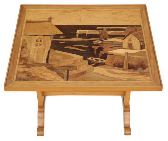 Vintage c.1960 Beech Marquetry Tilt-Top Side Table – Quality Coffee Table