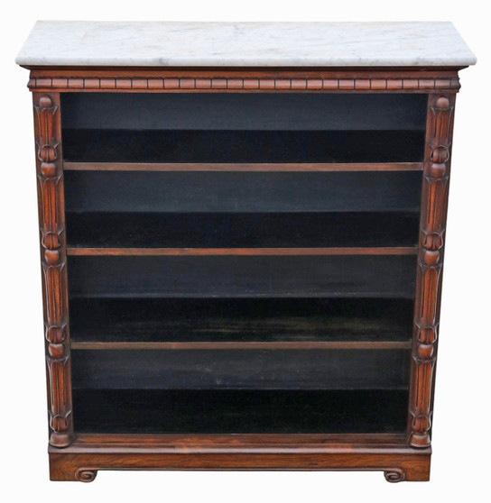 Antique 19th Century Softwood Adjustable Bookcase with Rosewood Veneer and Patinated Marble Top Antique 19th Century Softwood Adjustable Bookcase with Rosewood Veneer and Patinated Marble Top