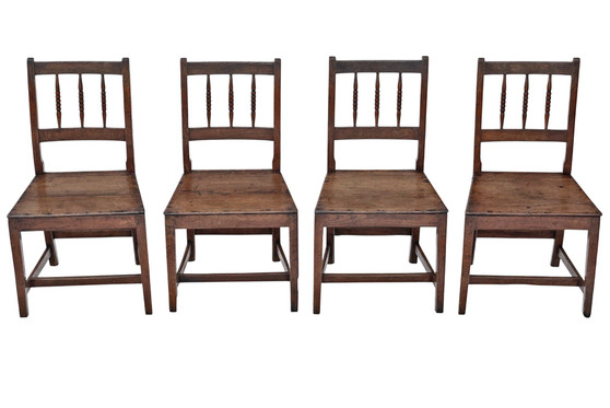 Antique 18th Century Set of Four Oak Dining Chairs – Fine Quality Kitchen Seating