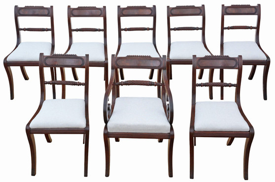 Antique Early 19th Century Georgian Regency Mahogany Dining & Carver Chairs – Set of 8 (7 plus 1), Fine Quality (8753)