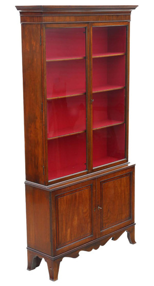 Very Large Antique Georgian Mahogany Bookcase - Fine Quality 19th Century Display Cabinet