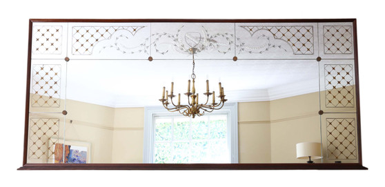 Antique Large Quality Italian Mahogany Chateau Overmantle / Wall Mirror c.1950 – Elegant Vintage Decor