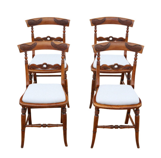 Antique 19th Century Beech Dining Chairs – Set of 4, Fine Quality