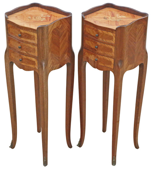 Vintage Retro French Pair of Marquetry / Parquetry Bedside Tables – Mid-20th Century Nightstands