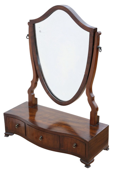 Antique 19th Century Serpentine Shield-Shaped Mahogany Dressing Table Mirror – Fine Quality