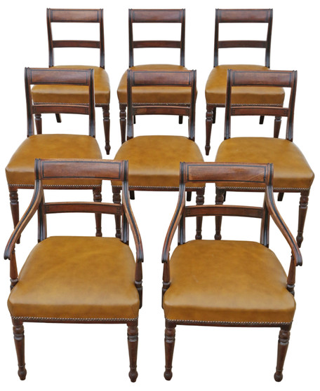 Antique Early 19th Century Fine Quality Set of 8 (6 + 2) Georgian Dining Chairs