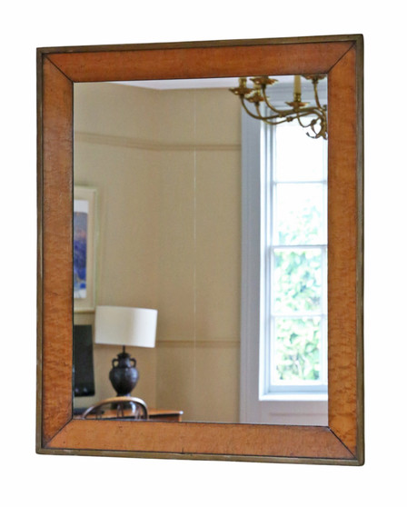 Antique 19th Century Overmantle Wall Mirror- Quality Birdseye Maple Frame