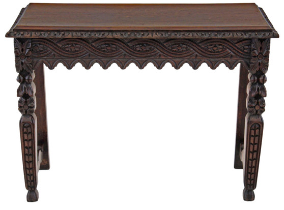 Antique 19th Century Victorian Heavily Carved Oak Side Writing Desk Table 