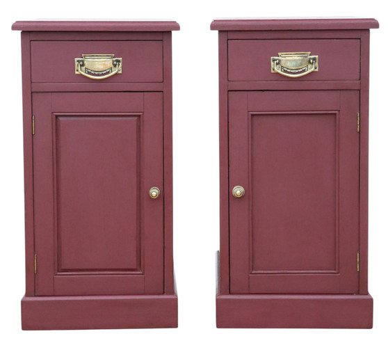 Quality Pair of Antique Preference Red Painted Bedside Tables / Chests /Cupboards C1900 (8953)