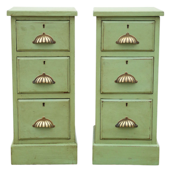 Quality Pair of Antique Vintage Green Painted Bedside Tables / Chests /Cupboards C1900 (8955)