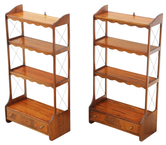 Quality Pair of Vintage Mahogany Bookcases / Display Shelves floor or wall mounting (8962)