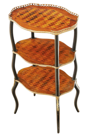 Antique Quality C1900 Inlaid Parquetry and Ebonised Etagere Whatnot Display Shelves Side Table (8964)
