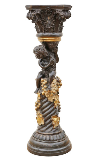 Antique Large Quality French Mixed Metal Bronze Pedestal Plinth Jardiniere Torchiere C1900 Signed A Moreau Paris (8965) 
