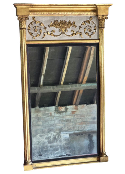 Large 19th Century Fine Quality Antique Overmantle Wall Pier Mirror – Gilt and White Frame Statement Piece (8966)