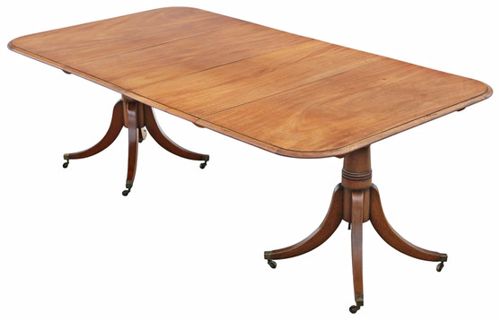 Antique 19th Century ‘D’ End Twin Pedestal Dining Table – Fine Quality (8942)