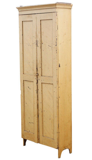 Quality Antique 19th Century Tall Narrow Cream Painted Cupboard Sideboard Dresser (8971)