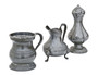 Antique 19th century pewter salt cellar, milk jug, jug