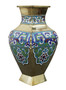 Antique large quality Chinese brass bronze champleve enamel vase C1920