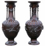 Antique very large pair of fine quality presentation Japanese bronze vases dated 1903 Meiji Period