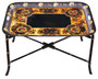 Antique quality Victorian 19th Century decorated black lacquer coffee table tray on stand