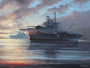 Naval Majesty: M J Whitehand's High-Quality Large Oil Painting of HMS Hermes Aircraft Carrier
