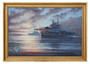 Naval Majesty: M J Whitehand's High-Quality Large Oil Painting of HMS Hermes Aircraft Carrier