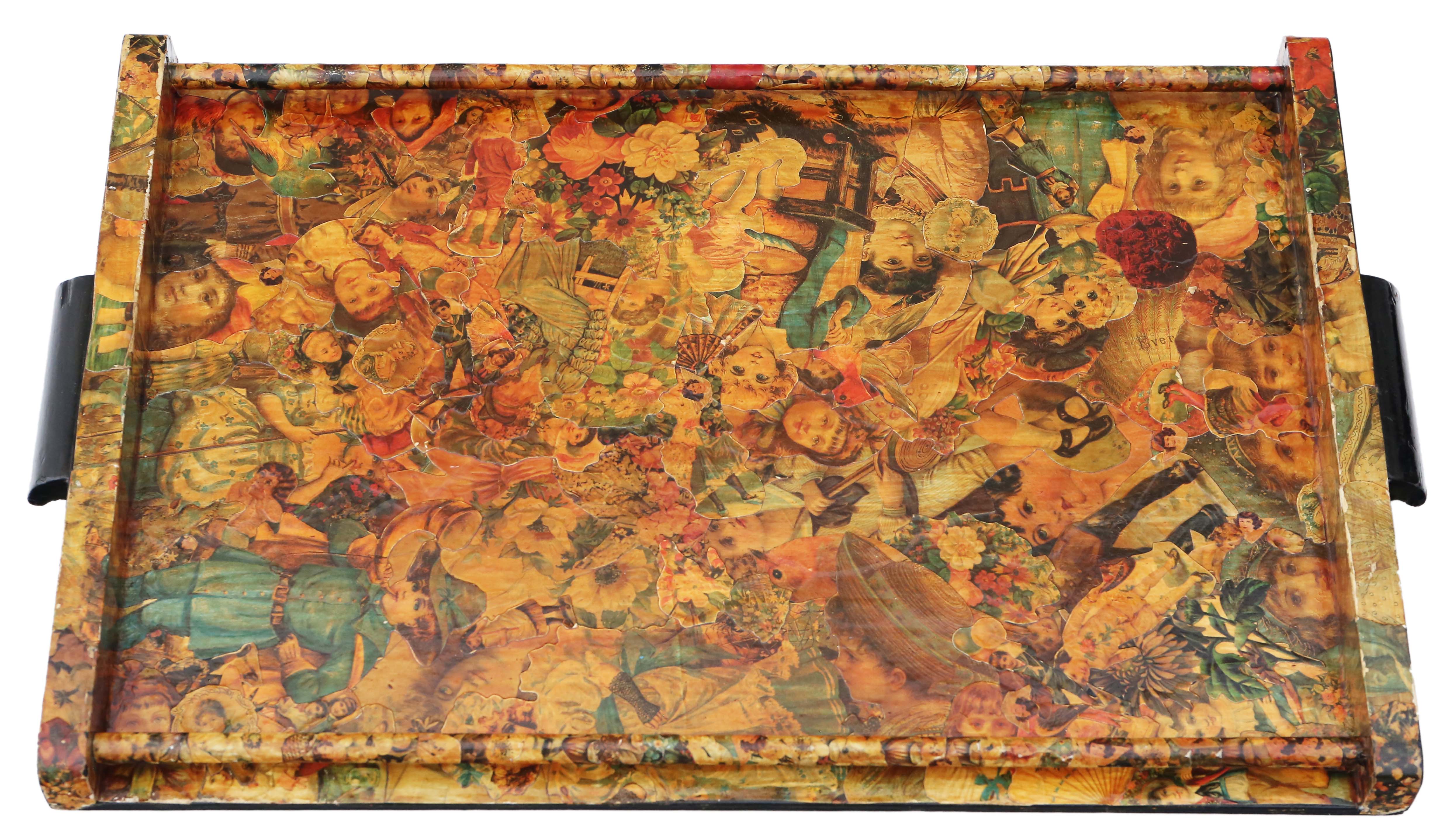 Antique decoupage serving tray C1920 Prior & Willis Limited